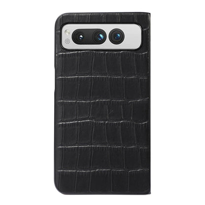 For Google Pixel Fold Crocodile Texture Genuine Leather Phone Case(Black) by buy2fix
