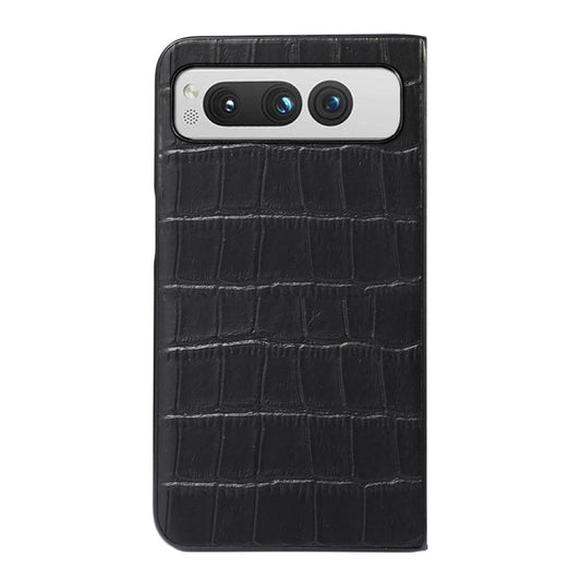 For Google Pixel Fold Crocodile Texture Genuine Leather Phone Case(Black) by buy2fix