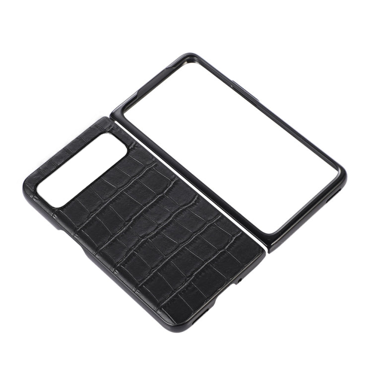 For Google Pixel Fold Crocodile Texture Genuine Leather Phone Case(Black) by buy2fix