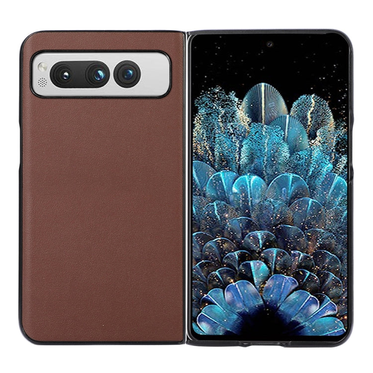 For Google Pixel Fold Lambskin Texture Genuine Leather Phone Case(Brown) by buy2fix