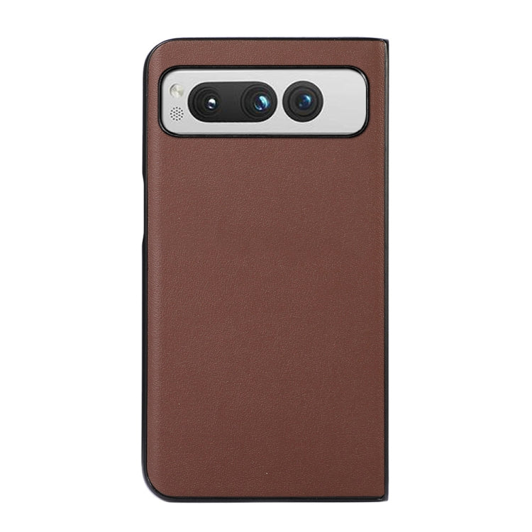 For Google Pixel Fold Lambskin Texture Genuine Leather Phone Case(Brown) by buy2fix