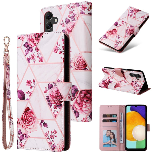 For Samsung Galaxy A14 5G Marble Bronzing Stitching Leather Phone Case(Rose Gold)