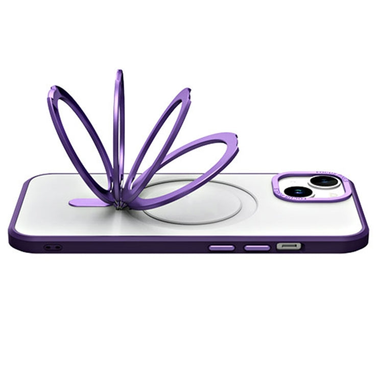 For iPhone 14 Skin Feel MagSafe Shockproof Protective Phone Case with Holder(White) by buy2fix