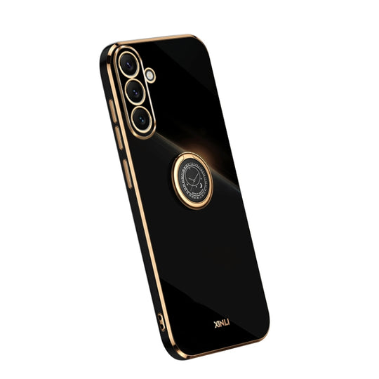 For Samsung Galaxy A54 5G XINLI Straight Edge Electroplate TPU Phone Case with Ring(Black)