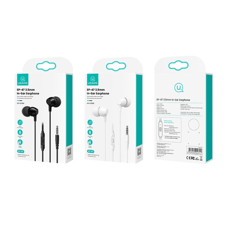 USAMS US-SJ594 EP-47 3.5mm In-Ear Wired Earphone, Length: 1.2m(White) - In Ear Wired Earphone by USAMS | Online Shopping UK | buy2fix