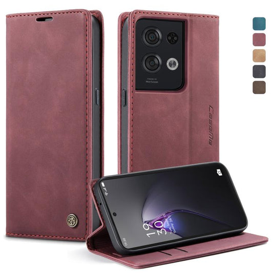 For OPPO Reno8 Pro 5G Global CaseMe 013 Multifunctional Horizontal Flip Leather Phone Case(Wine Red) - OPPO Cases by CaseMe | Online Shopping UK | buy2fix