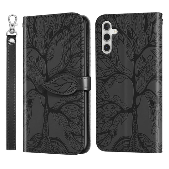 For Samsung Galaxy A54 5G Life Tree Embossing Pattern Leather Phone Case(Black)