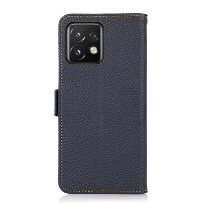 For Motorola Moto X40 Pro KHAZNEH Side-Magnetic Litchi Genuine Leather RFID Phone Case(Blue) - Motorola Cases by buy2fix | Online Shopping UK | buy2fix