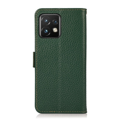 For Motorola Moto X40 Pro KHAZNEH Side-Magnetic Litchi Genuine Leather RFID Phone Case(Green) - Motorola Cases by buy2fix | Online Shopping UK | buy2fix