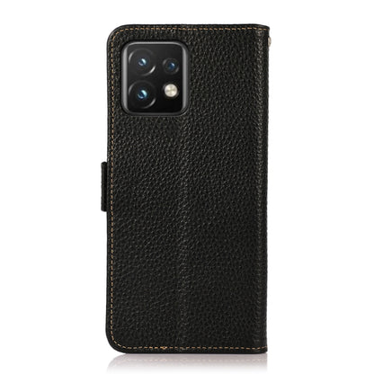 For Motorola Moto X40 Pro KHAZNEH Side-Magnetic Litchi Genuine Leather RFID Phone Case(Black) - Motorola Cases by buy2fix | Online Shopping UK | buy2fix
