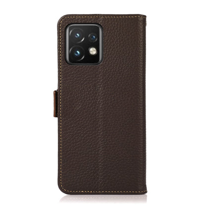 For Motorola Moto X40 Pro KHAZNEH Side-Magnetic Litchi Genuine Leather RFID Phone Case(Brown) - Motorola Cases by buy2fix | Online Shopping UK | buy2fix