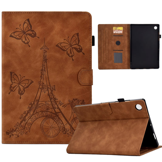 For Samsung Galaxy Tab A8 10.5 2021 X205 Tower Embossed Leather Smart Tablet Case(Brown) - Other Galaxy Tab PC by buy2fix | Online Shopping UK | buy2fix