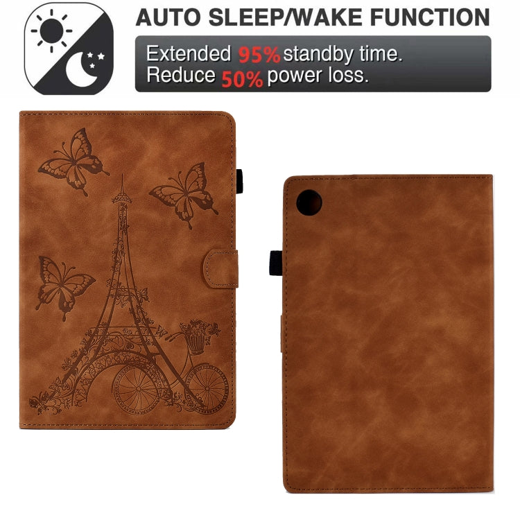 For Samsung Galaxy Tab A8 10.5 2021 X205 Tower Embossed Leather Smart Tablet Case(Brown) - Other Galaxy Tab PC by buy2fix | Online Shopping UK | buy2fix