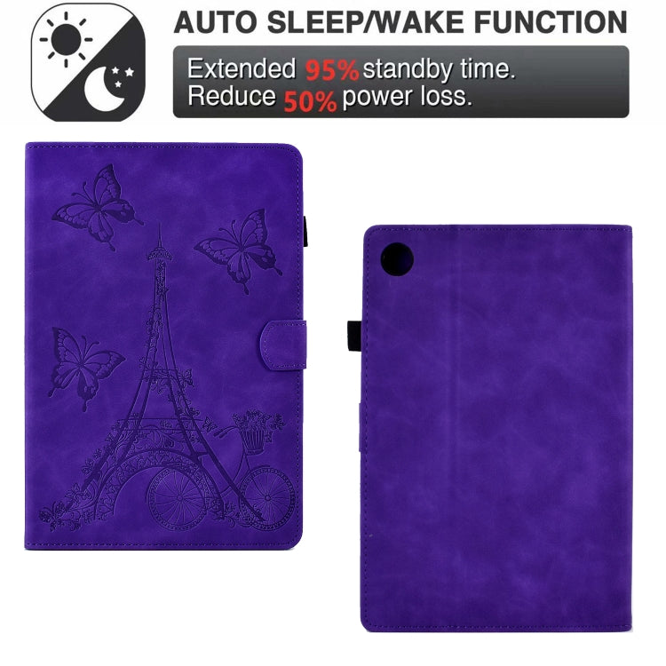 For Samsung Galaxy Tab A8 10.5 2021 X205 Tower Embossed Leather Smart Tablet Case(Purple) - Other Galaxy Tab PC by buy2fix | Online Shopping UK | buy2fix