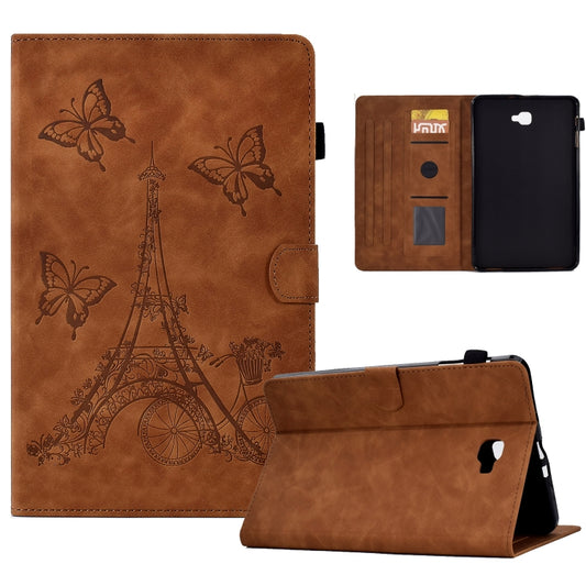 For Samsung Galaxy Tab A 10.1 2016 T580 Tower Embossed Leather Smart Tablet Case(Brown) - Tab A 10.1 by buy2fix | Online Shopping UK | buy2fix