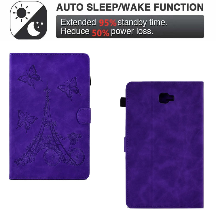 For Samsung Galaxy Tab A 10.1 2016 T580 Tower Embossed Leather Smart Tablet Case(Purple) - Tab A 10.1 by buy2fix | Online Shopping UK | buy2fix