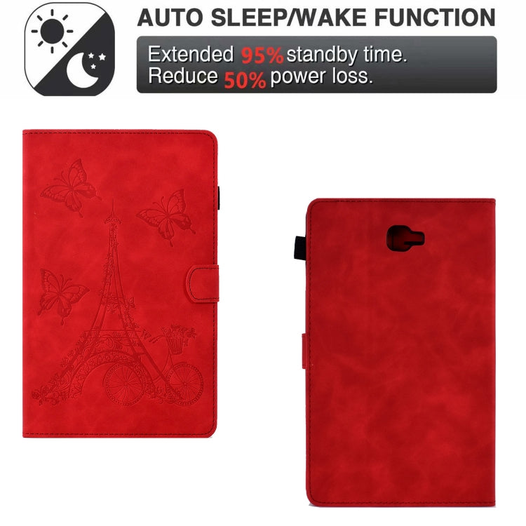 For Samsung Galaxy Tab A 10.1 2016 T580 Tower Embossed Leather Smart Tablet Case(Red) - Tab A 10.1 by buy2fix | Online Shopping UK | buy2fix
