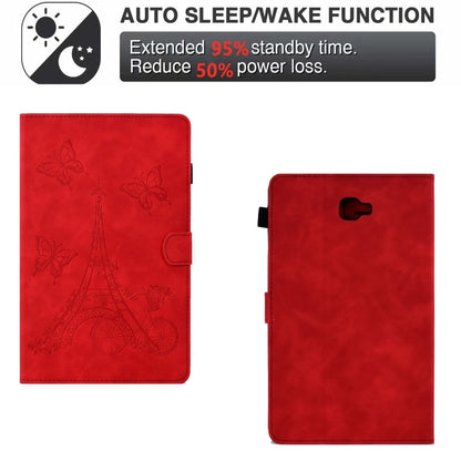 For Samsung Galaxy Tab A 10.1 2016 T580 Tower Embossed Leather Smart Tablet Case(Red) - Tab A 10.1 by buy2fix | Online Shopping UK | buy2fix
