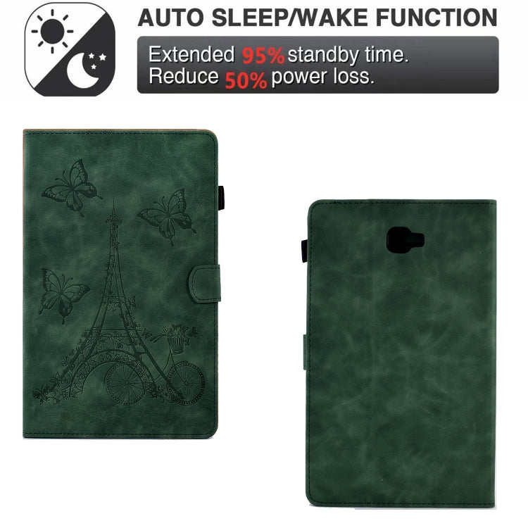 For Samsung Galaxy Tab A 10.1 2016 T580 Tower Embossed Leather Smart Tablet Case(Green) - Tab A 10.1 by buy2fix | Online Shopping UK | buy2fix