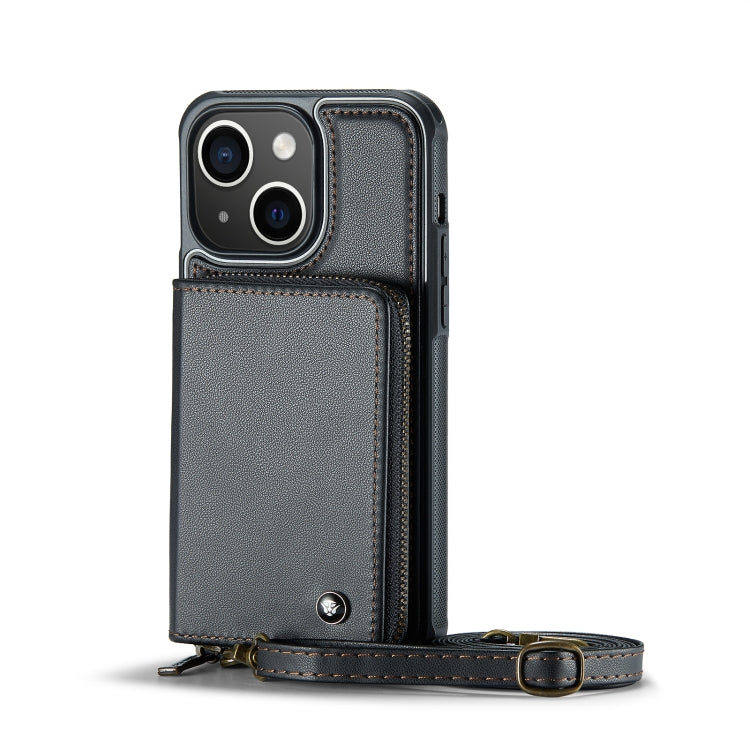For iPhone 13 JEEHOOD C22 Series Zipper Wallet Leather Phone Case with Dual Lanyard(Black) - iPhone 13 Cases by JEEHOOD | Online Shopping UK | buy2fix