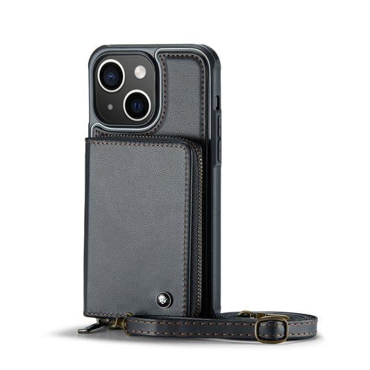 For iPhone 13 JEEHOOD C22 Series Zipper Wallet Leather Phone Case with Dual Lanyard(Black) - iPhone 13 Cases by JEEHOOD | Online Shopping UK | buy2fix