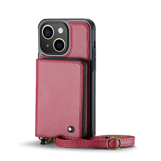 For iPhone 13 JEEHOOD C22 Series Zipper Wallet Leather Phone Case with Dual Lanyard(Red) - iPhone 13 Cases by JEEHOOD | Online Shopping UK | buy2fix