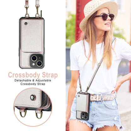 For iPhone 13 JEEHOOD C22 Series Zipper Wallet Leather Phone Case with Dual Lanyard(Rose Gold) - iPhone 13 Cases by JEEHOOD | Online Shopping UK | buy2fix