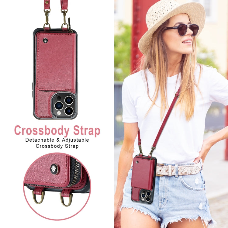 For iPhone 13 Pro JEEHOOD C22 Series Zipper Wallet Leather Phone Case with Dual Lanyard(Red) - iPhone 13 Cases by JEEHOOD | Online Shopping UK | buy2fix