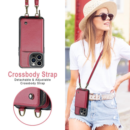 For iPhone 13 Pro JEEHOOD C22 Series Zipper Wallet Leather Phone Case with Dual Lanyard(Red) - iPhone 13 Cases by JEEHOOD | Online Shopping UK | buy2fix