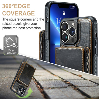 For iPhone 13 Pro Max JEEHOOD C22 Series Zipper Wallet Leather Phone Case with Dual Lanyard(Coffee) - iPhone 13 Cases by JEEHOOD | Online Shopping UK | buy2fix