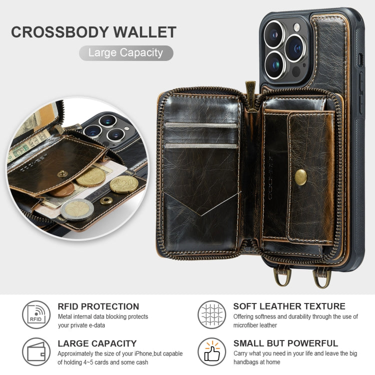 For iPhone 13 Pro Max JEEHOOD C22 Series Zipper Wallet Leather Phone Case with Dual Lanyard(Coffee) - iPhone 13 Cases by JEEHOOD | Online Shopping UK | buy2fix