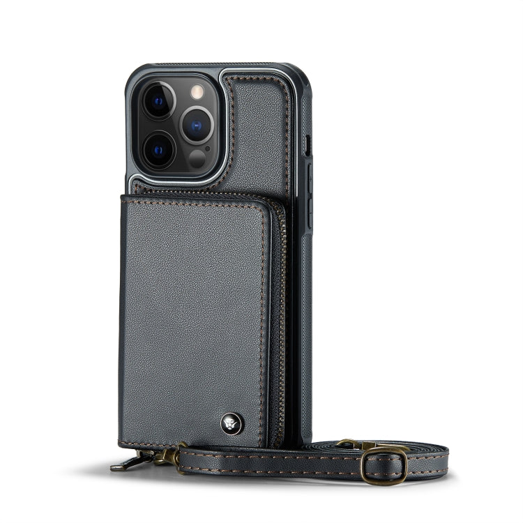 For iPhone 12 Pro Max JEEHOOD C22 Series Zipper Wallet Leather Phone Case with Dual Lanyard(Black) - iPhone 13 Cases by JEEHOOD | Online Shopping UK | buy2fix
