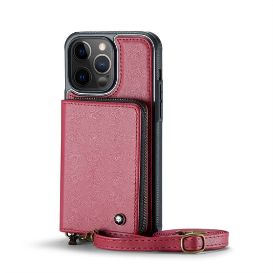 For iPhone 12 Pro Max JEEHOOD C22 Series Zipper Wallet Leather Phone Case with Dual Lanyard(Red) - iPhone 13 Cases by JEEHOOD | Online Shopping UK | buy2fix