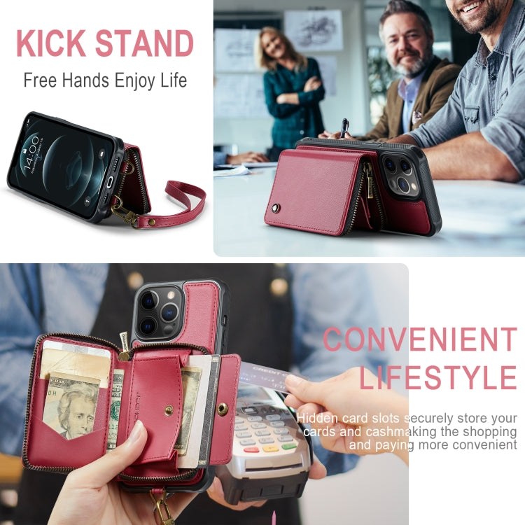 For iPhone 12 Pro Max JEEHOOD C22 Series Zipper Wallet Leather Phone Case with Dual Lanyard(Red) - iPhone 13 Cases by JEEHOOD | Online Shopping UK | buy2fix