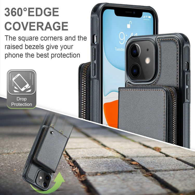 For iPhone 11 JEEHOOD C22 Series Zipper Wallet Leather Phone Case with Dual Lanyard(Black) - iPhone 11 Cases by JEEHOOD | Online Shopping UK | buy2fix