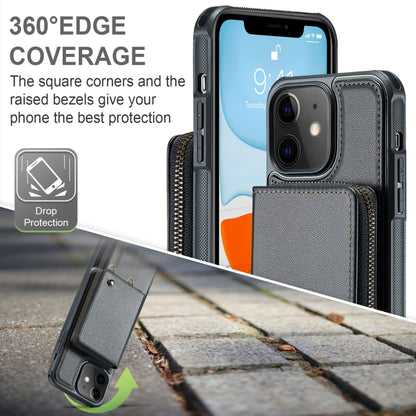 For iPhone 11 JEEHOOD C22 Series Zipper Wallet Leather Phone Case with Dual Lanyard(Black) - iPhone 11 Cases by JEEHOOD | Online Shopping UK | buy2fix