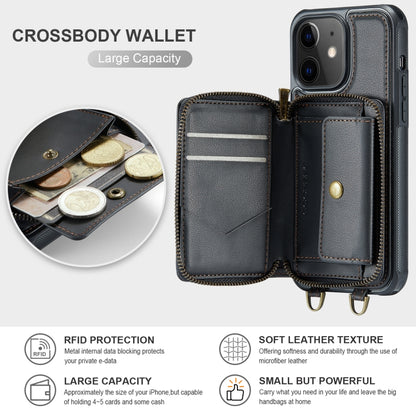 For iPhone 11 JEEHOOD C22 Series Zipper Wallet Leather Phone Case with Dual Lanyard(Black) - iPhone 11 Cases by JEEHOOD | Online Shopping UK | buy2fix