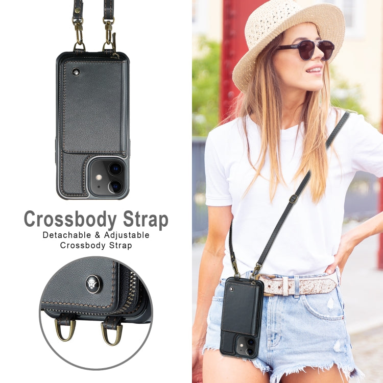 For iPhone 11 JEEHOOD C22 Series Zipper Wallet Leather Phone Case with Dual Lanyard(Black) - iPhone 11 Cases by JEEHOOD | Online Shopping UK | buy2fix