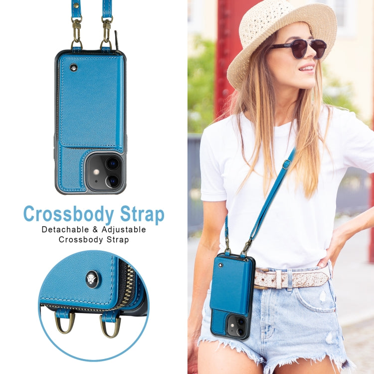 For iPhone 11 JEEHOOD C22 Series Zipper Wallet Leather Phone Case with Dual Lanyard(Blue) - iPhone 11 Cases by JEEHOOD | Online Shopping UK | buy2fix