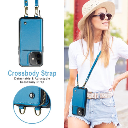 For iPhone 11 JEEHOOD C22 Series Zipper Wallet Leather Phone Case with Dual Lanyard(Blue) - iPhone 11 Cases by JEEHOOD | Online Shopping UK | buy2fix