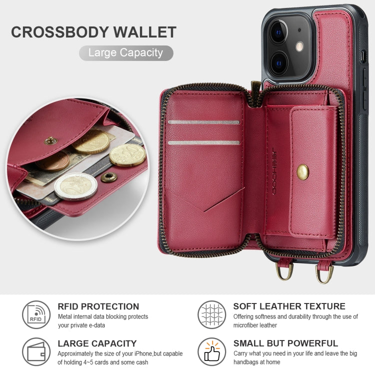 For iPhone 11 JEEHOOD C22 Series Zipper Wallet Leather Phone Case with Dual Lanyard(Red) - iPhone 11 Cases by JEEHOOD | Online Shopping UK | buy2fix