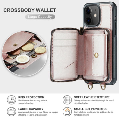 For iPhone 11 JEEHOOD C22 Series Zipper Wallet Leather Phone Case with Dual Lanyard(Rose Gold) - iPhone 11 Cases by JEEHOOD | Online Shopping UK | buy2fix