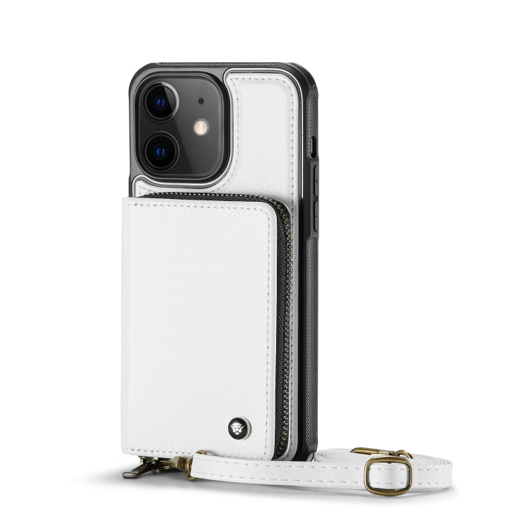 For iPhone 11 JEEHOOD C22 Series Zipper Wallet Leather Phone Case with Dual Lanyard(White) - iPhone 11 Cases by JEEHOOD | Online Shopping UK | buy2fix