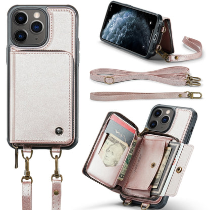 For iPhone 11 Pro JEEHOOD C22 Series Zipper Wallet Leather Phone Case with Dual Lanyard(Rose Gold) - iPhone 11 Pro Cases by JEEHOOD | Online Shopping UK | buy2fix