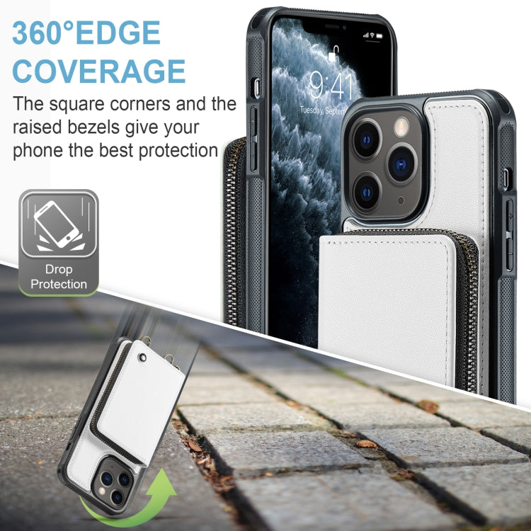 For iPhone 11 Pro JEEHOOD C22 Series Zipper Wallet Leather Phone Case with Dual Lanyard(White) - iPhone 11 Pro Cases by JEEHOOD | Online Shopping UK | buy2fix