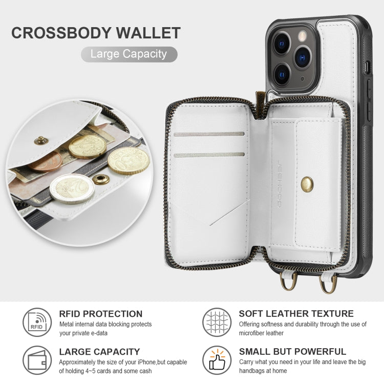 For iPhone 11 Pro JEEHOOD C22 Series Zipper Wallet Leather Phone Case with Dual Lanyard(White) - iPhone 11 Pro Cases by JEEHOOD | Online Shopping UK | buy2fix