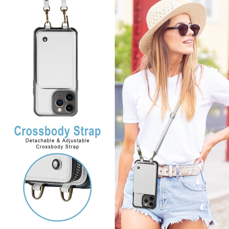 For iPhone 11 Pro JEEHOOD C22 Series Zipper Wallet Leather Phone Case with Dual Lanyard(White) - iPhone 11 Pro Cases by JEEHOOD | Online Shopping UK | buy2fix
