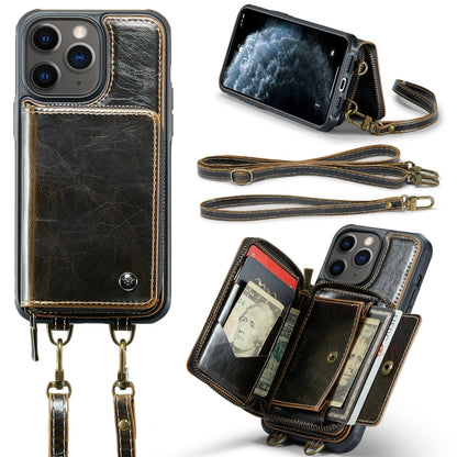 For iPhone 11 Pro JEEHOOD C22 Series Zipper Wallet Leather Phone Case with Dual Lanyard(Coffee) - iPhone 11 Pro Cases by JEEHOOD | Online Shopping UK | buy2fix