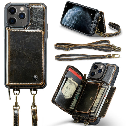 For iPhone 11 Pro JEEHOOD C22 Series Zipper Wallet Leather Phone Case with Dual Lanyard(Coffee) - iPhone 11 Pro Cases by JEEHOOD | Online Shopping UK | buy2fix