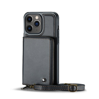 For iPhone 11 Pro Max JEEHOOD C22 Series Zipper Wallet Leather Phone Case with Dual Lanyard(Black) - iPhone 11 Pro Max Cases by JEEHOOD | Online Shopping UK | buy2fix
